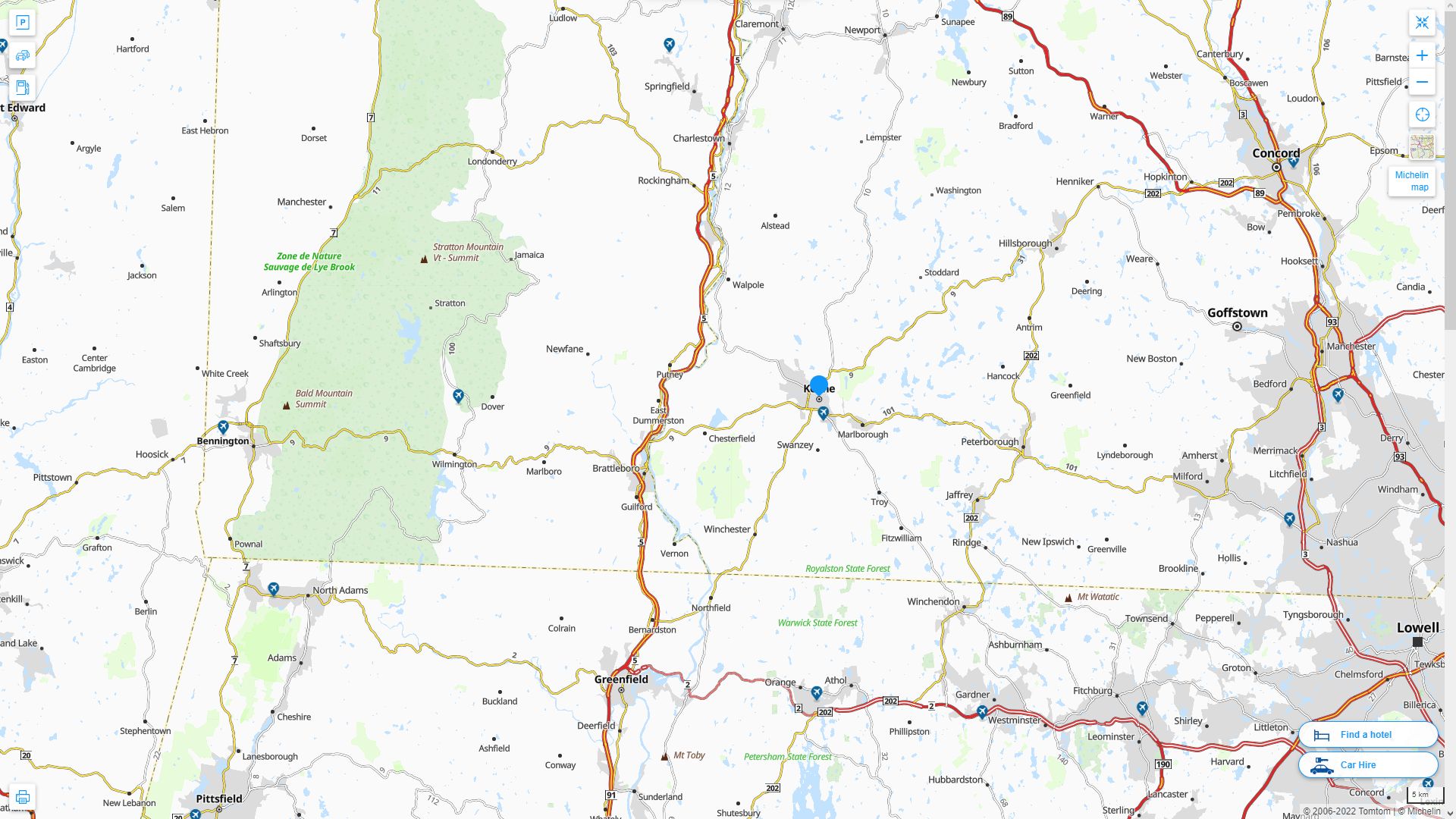 Keene New Hampshire Highway and Road Map